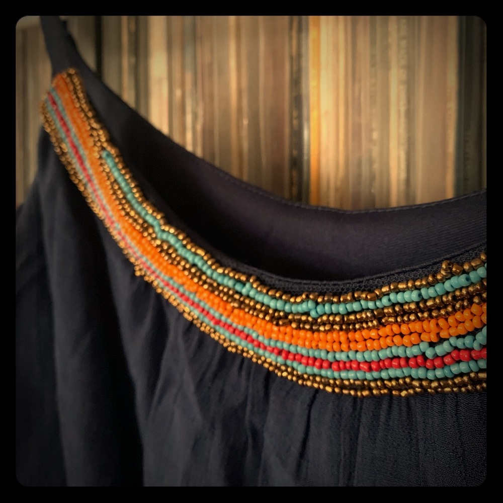 boho hippie beaded blue dress festival lightweight